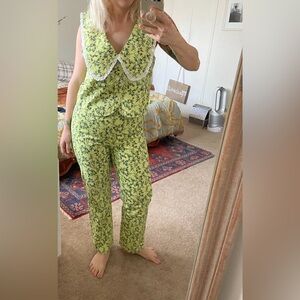 Rachel Antonoff Floral Green Cropped Birdie Pant